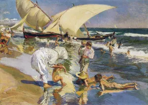 Valencia Beach in the Morning Light by Joaquin Sorolla y Bastida - Oil Painting Reproduction