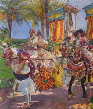 Valencia, Couples on Horseback by Joaquin Sorolla y Bastida Oil Painting
