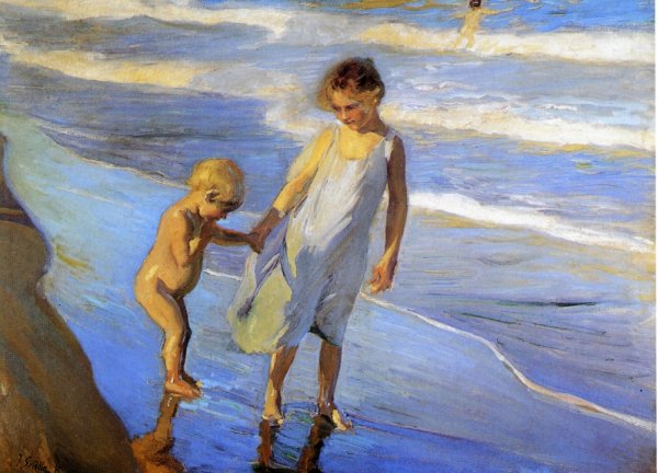 Main Product Photo of Valencia, Two Little Girls on a Beach Painting by Joaquin Sorolla y Bastida