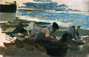 Washerwomen Sketch by Joaquin Sorolla y Bastida Oil Painting