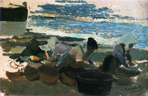 Washerwomen Sketch by Joaquin Sorolla y Bastida - Hand-Painted Oil Painting Reproduction