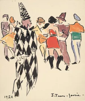 Artists' Ball; Harlequin and Dancers by Joaquin Torres-Garcia Oil Painting