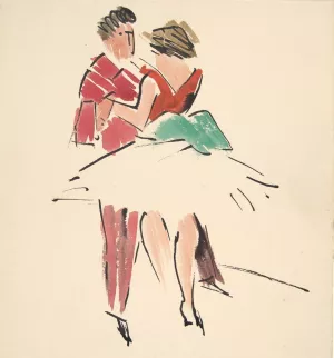 Artists' Ball; Two Dancers by Joaquin Torres-Garcia Oil Painting