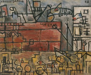 Port gris au bateau rose by Joaquin Torres-Garcia Oil Painting