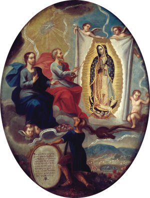 The Eternal Father Painting the Virgin of Guadalupe by Joaquin Villegas Oil Painting