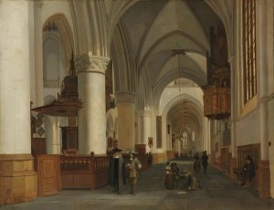 Interior of the Church of St Bavo in Haarlem by Job Adriaensz Berckheyde Oil Painting