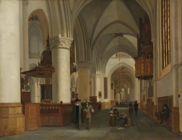 Interior of the Church of St Bavo in Haarlem  by Job Adriaensz Berckheyde - Hand-Painted Oil Painting Reproduction