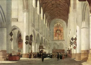 Interior of the St Bavo Church at Haarlem by Job Adriaensz Berckheyde - Oil Painting Reproduction