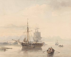 Rivierlandschap met sloepen en zeilschepen by Johan Adolph Rust Oil Painting