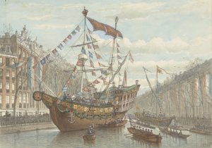 Versieringen op de Herengracht ter gelegenheid van de Aprilfeesten 1887 by Johan Adolph Rust Oil Painting