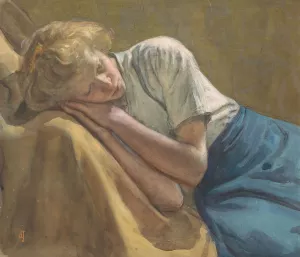 Rustend meisje by Johan Antonie De Jonge Oil Painting