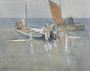 Vissersschepen op het strand van Scheveningen by Johan Antonie De Jonge Oil Painting