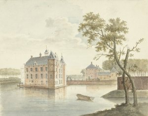Gezicht op onbekend kasteel by Johan Antonie Kaldenbach Oil Painting
