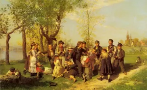Children at Play by Johan August Malmstrom - Oil Painting Reproduction
