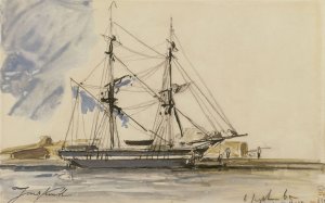 Bateau a voile accoste Oil painting by Johan Barthold Jongkind