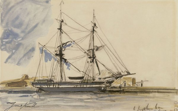 Bateau a voile accoste  by Johan Barthold Jongkind - Hand-Painted Oil Painting Reproduction