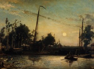 Bateau en construction en bord de canal, Paysage hollandais by Johan Barthold Jongkind Oil Painting