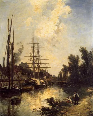 Boats Dockside by Johan-Barthold Jongkind - Oil Painting Reproduction