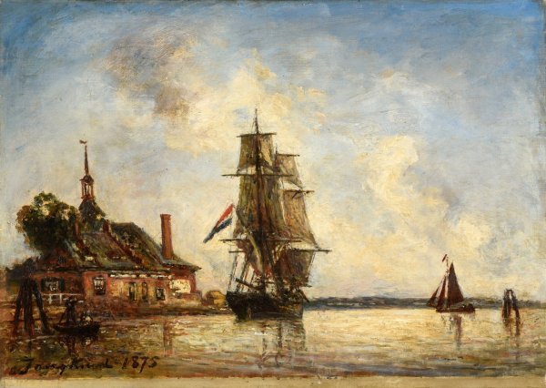 Canal en Hollande  by Johan Barthold Jongkind - Hand-Painted Oil Painting Reproduction