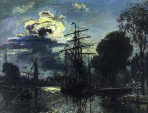 Canal in the Moonlight Oil painting by Johan-Barthold Jongkind