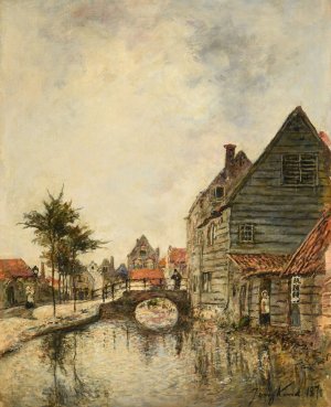 Canal interieur de la ville de Dordrecht Oil painting by Johan Barthold Jongkind