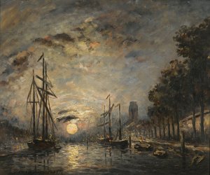 Clair De Lune Sur Un Canal, Dordrecht Oil painting by Johan Barthold Jongkind