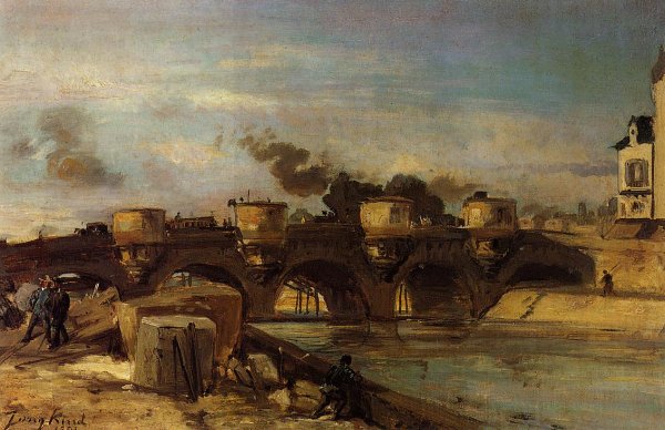 Fire on Pont Neuf by Johan-Barthold Jongkind - Hand-Painted Oil Painting Reproduction