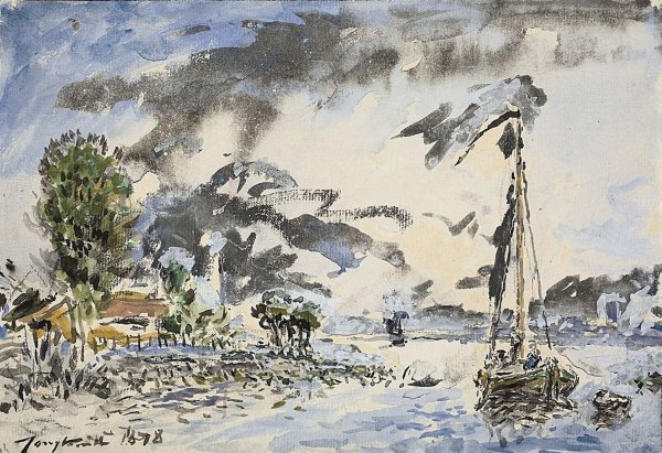Fishing Boat  by Johan Barthold Jongkind - Hand-Painted Oil Painting Reproduction