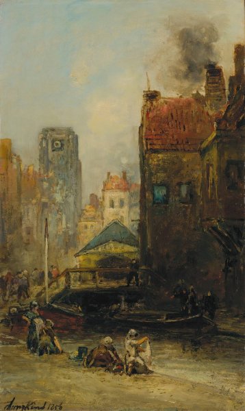 Haagse Veere, Rotterdam  by Johan Barthold Jongkind - Hand-Painted Oil Painting Reproduction