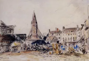 Honfleur, Market Place by Johan-Barthold Jongkind - Oil Painting Reproduction