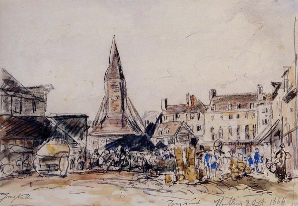 Honfleur, Market Place by Johan-Barthold Jongkind - Hand-Painted Oil Painting Reproduction