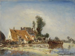 Houses on a Waterway near Crooswijk Oil painting by Johan Barthold Jongkind