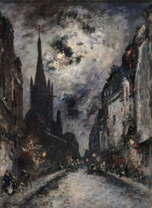 La Rue Saint-Severin, actuel 5eme arrondissement Oil painting by Johan Barthold Jongkind