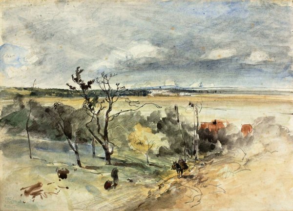 Landscape with Man on a Donkey  by Johan Barthold Jongkind - Hand-Painted Oil Painting Reproduction