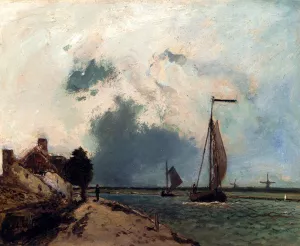 L'Arrivee Au Port painting by Johan-Barthold Jongkind