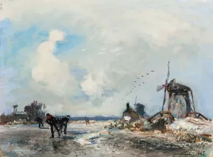 Moulins Et Patineurs En Hollande Oil painting by Johan Barthold Jongkind