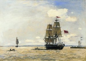 Norwegian Naval Ship Leaving the Port of Honfleur by Johan-Barthold Jongkind Oil Painting