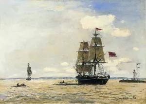 Norwegian Naval Ship Leaving the Port of Honfleur by Johan-Barthold Jongkind - Oil Painting Reproduction