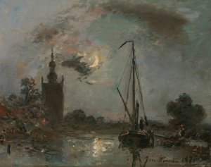 Overschie in the Moonlight by Johan Barthold Jongkind Oil Painting