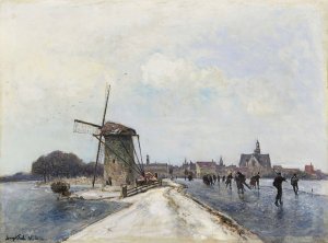 Patineurs a Maassluis by Johan Barthold Jongkind Oil Painting