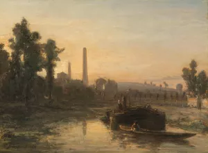 River View in France, possibly near Pontoise Oil painting by Johan Barthold Jongkind