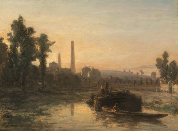 River View in France, possibly near Pontoise  by Johan Barthold Jongkind - Hand-Painted Oil Painting Reproduction
