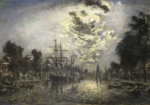 Rotterdam in the Moonlight by Johan Barthold Jongkind Oil Painting