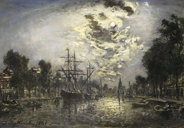 Rotterdam in the Moonlight  by Johan Barthold Jongkind - Hand-Painted Oil Painting Reproduction