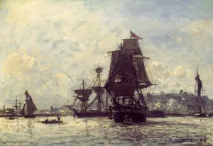 Sailing Ships at Honfleur by Johan-Barthold Jongkind - Oil Painting Reproduction