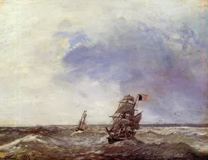 Ships at Sea by Johan-Barthold Jongkind Oil Painting