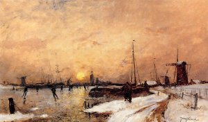 Skaters at Dordrecht by Johan-Barthold Jongkind Oil Painting