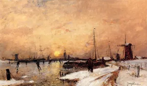 Skaters at Dordrecht by Johan-Barthold Jongkind Oil Painting