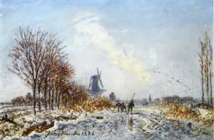 Skaters near Rotterdam by Johan-Barthold Jongkind - Oil Painting Reproduction