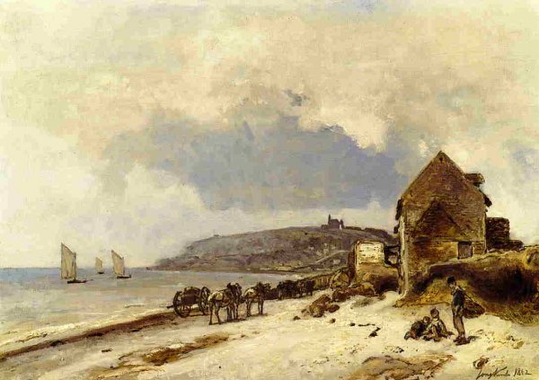 The Beach at Sainte-Adresse by Johan-Barthold Jongkind - Hand-Painted Oil Painting Reproduction